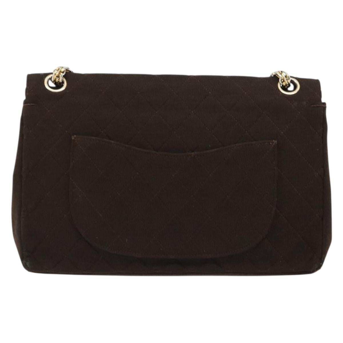 CHANEL Matelasse Chain Shoulder Bag Cotton Brown Gold CC Auth bs33723