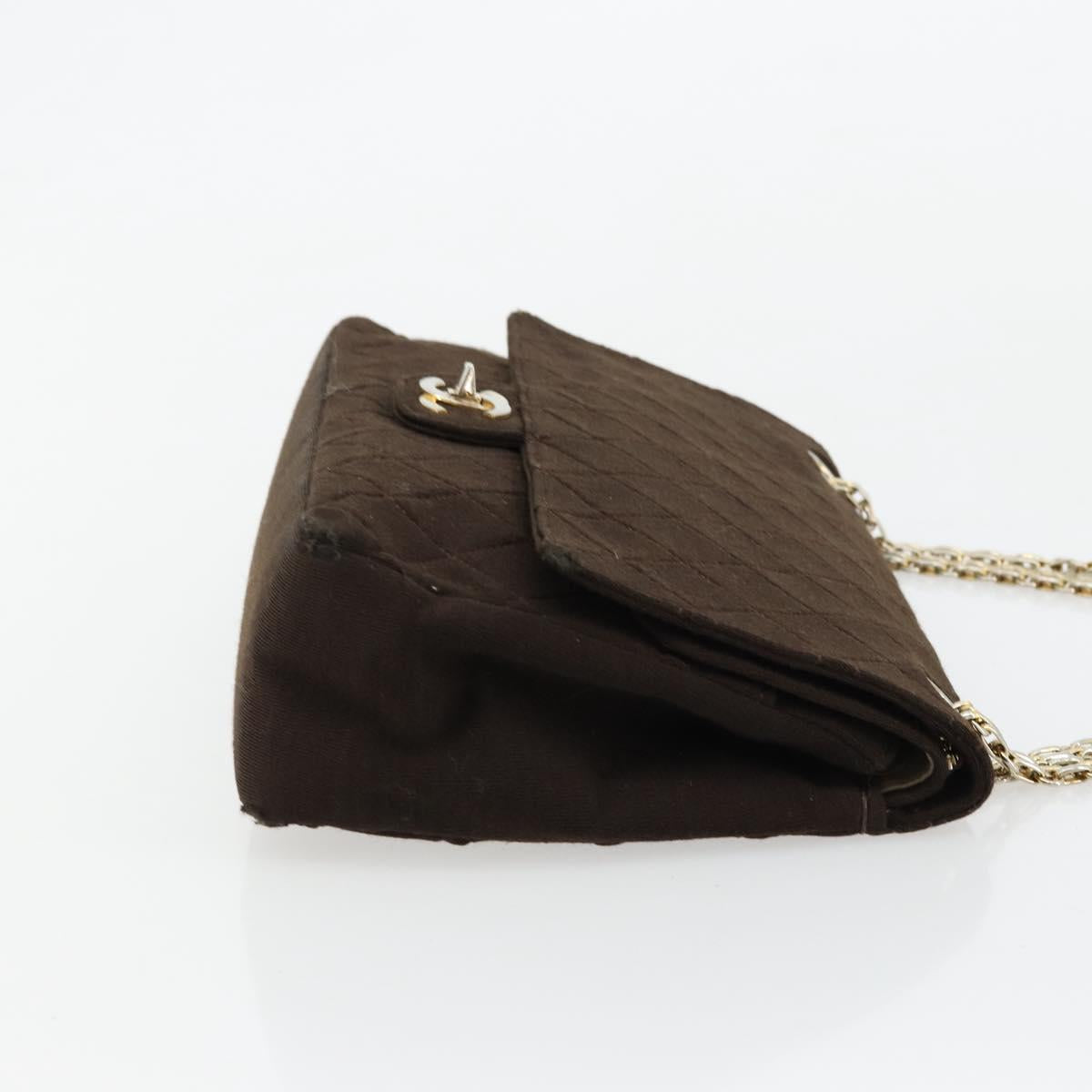 CHANEL Matelasse Chain Shoulder Bag Cotton Brown Gold CC Auth bs33723