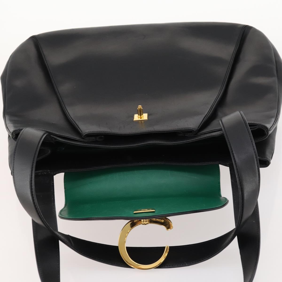 CARTIER Tote Bag Leather Black Gold Auth bs33730