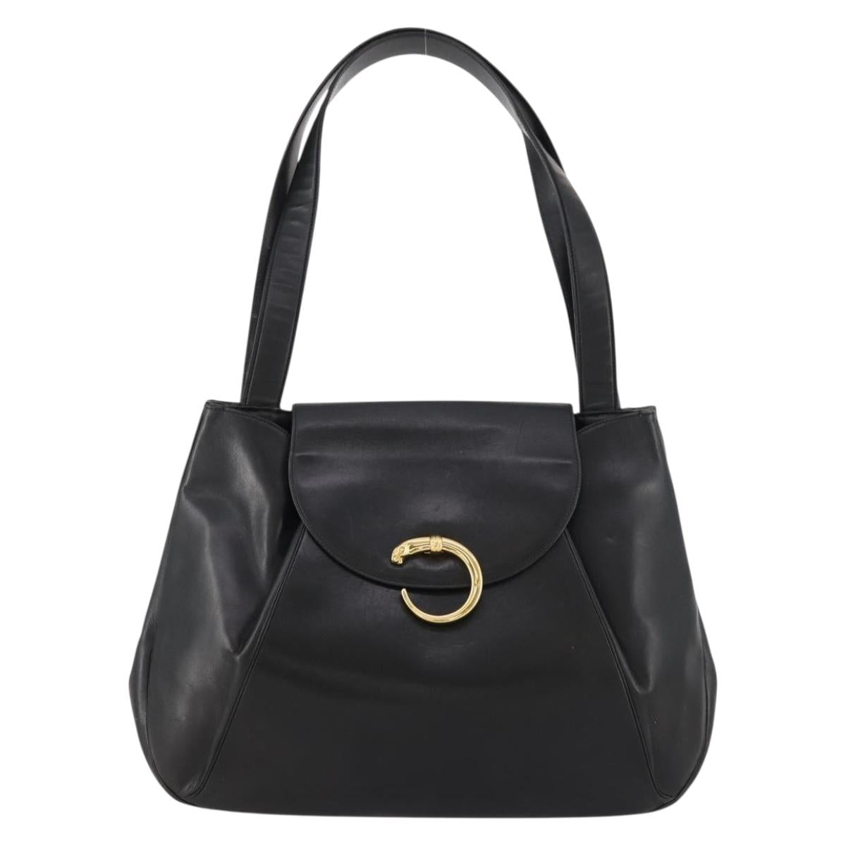CARTIER Tote Bag Leather Black Gold Auth bs33730