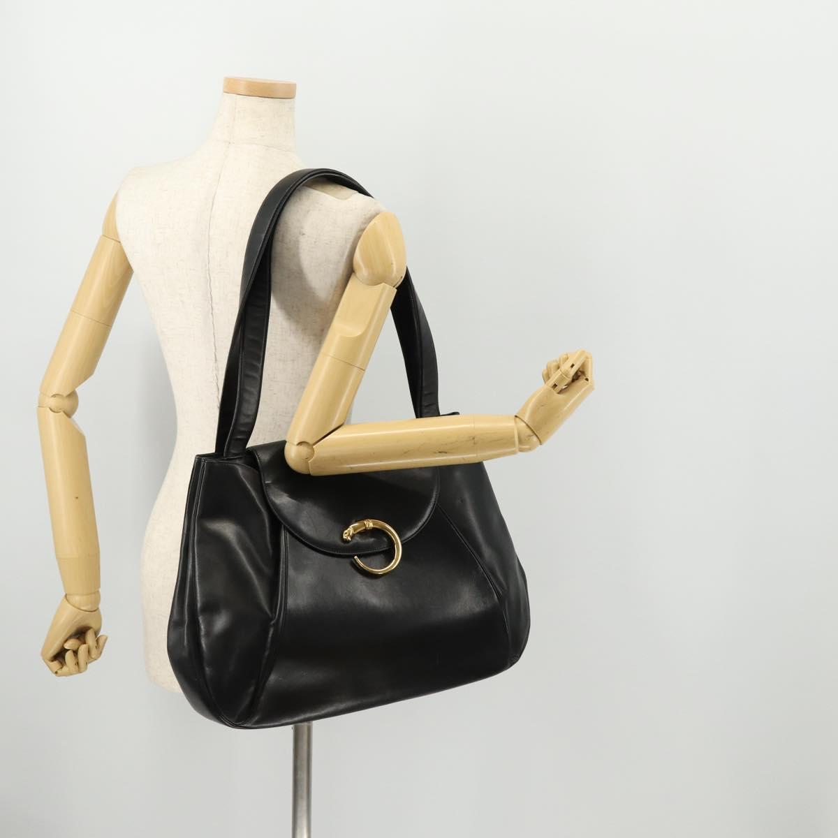 CARTIER Tote Bag Leather Black Gold Auth bs33730