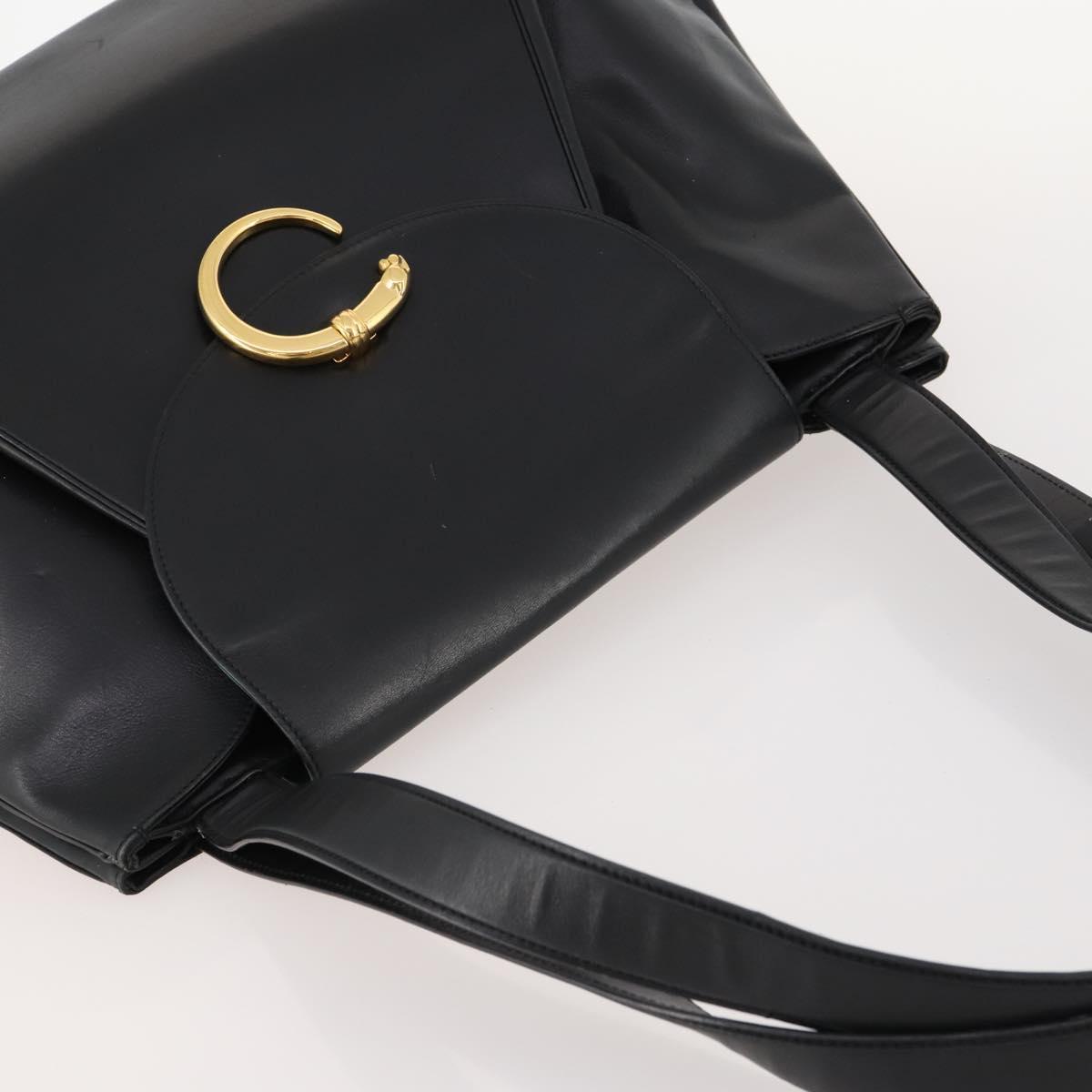 CARTIER Tote Bag Leather Black Gold Auth bs33730