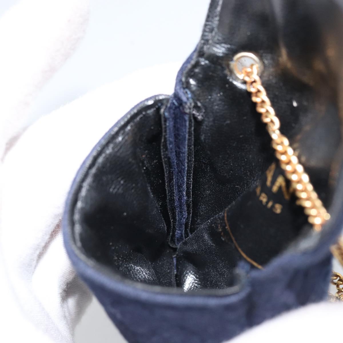 CHANEL Chain Pouch Cotton Navy Gold CC Auth bs33731
