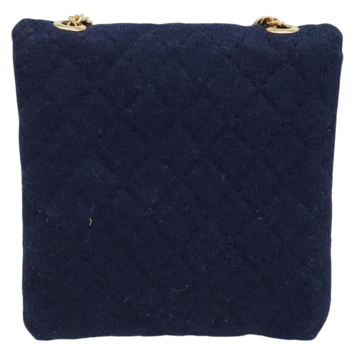 CHANEL Chain Pouch Cotton Navy Gold CC Auth bs33731