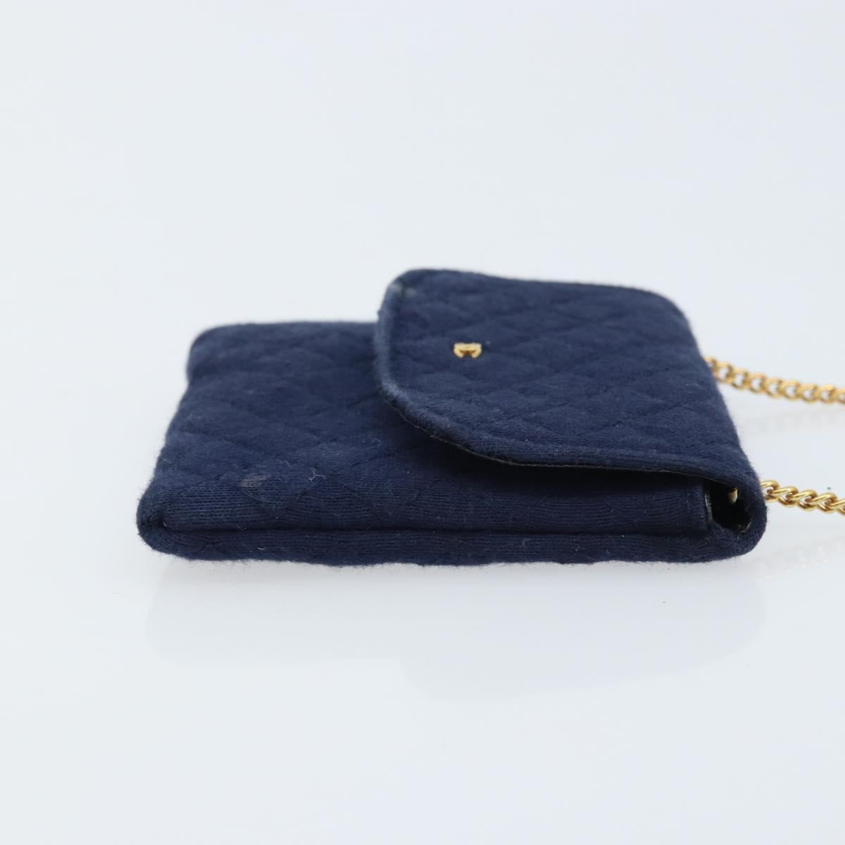 CHANEL Chain Pouch Cotton Navy Gold CC Auth bs33731