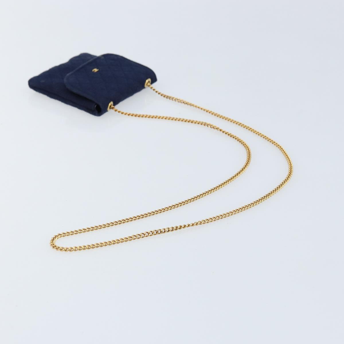 CHANEL Chain Pouch Cotton Navy Gold CC Auth bs33731
