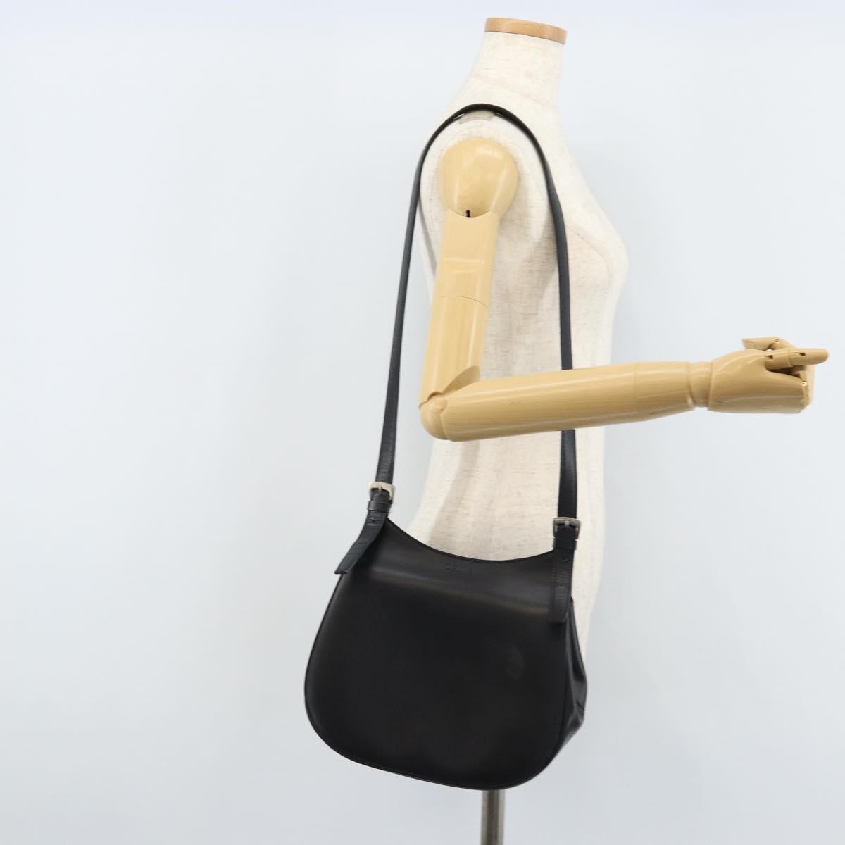 CELINE Shoulder Bag Leather Black Silver Auth bs33732