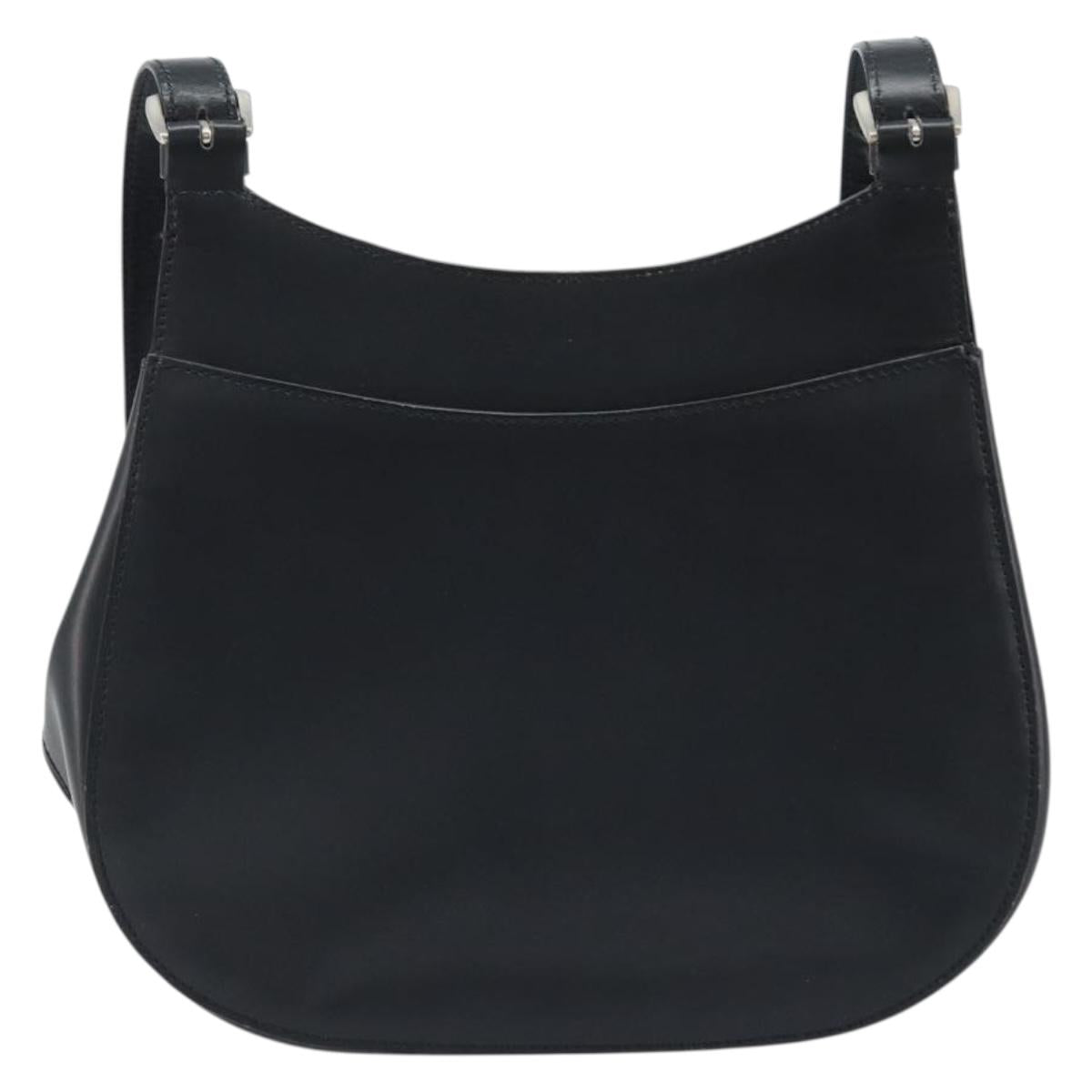 CELINE Shoulder Bag Leather Black Silver Auth bs33732