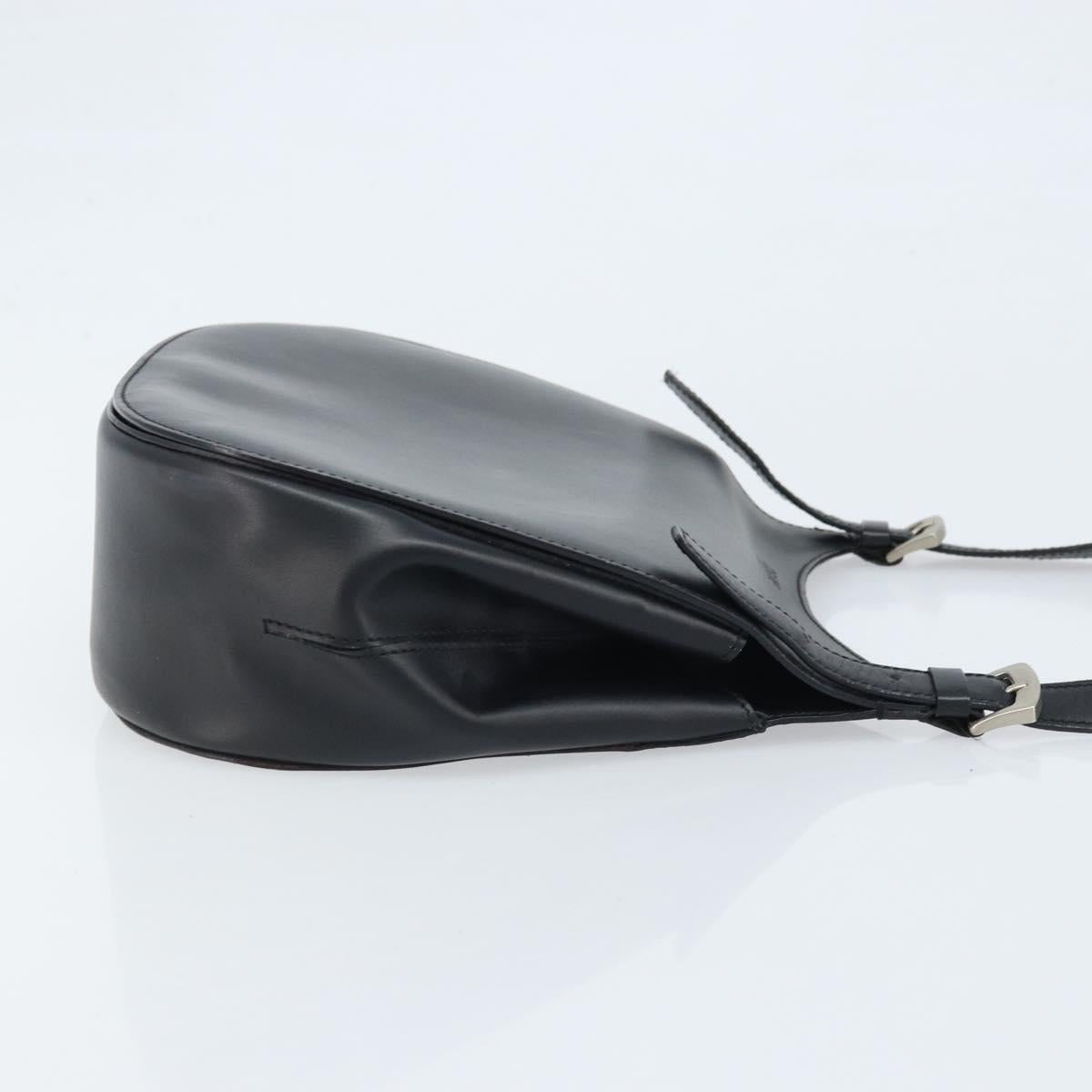 CELINE Shoulder Bag Leather Black Silver Auth bs33732