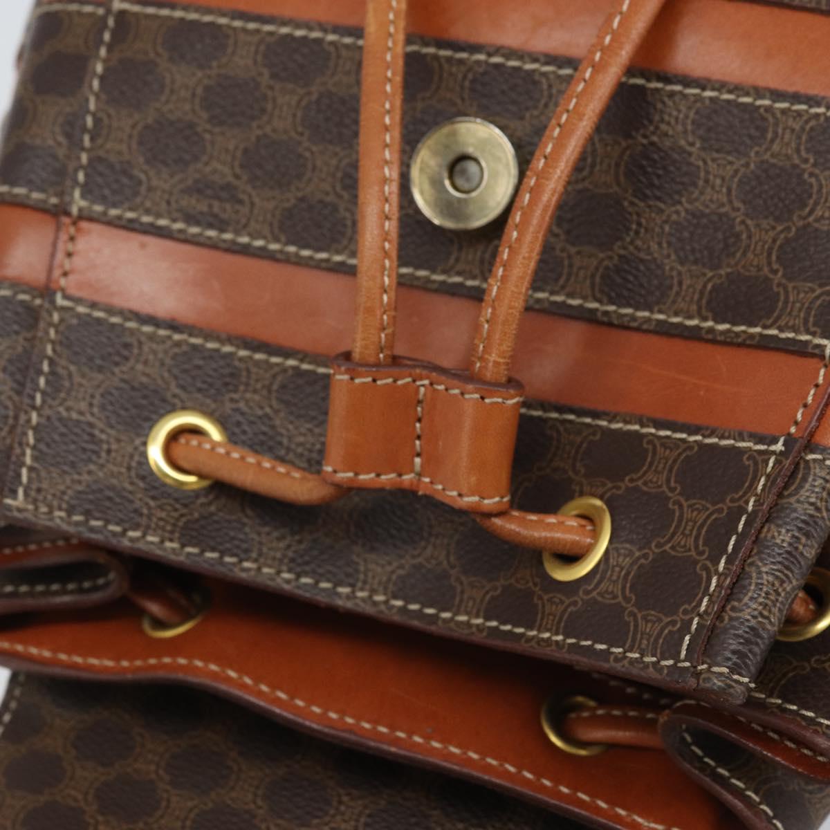 CELINE Macadam Canvas Backpack PVC Leather Brown Gold Auth bs33733
