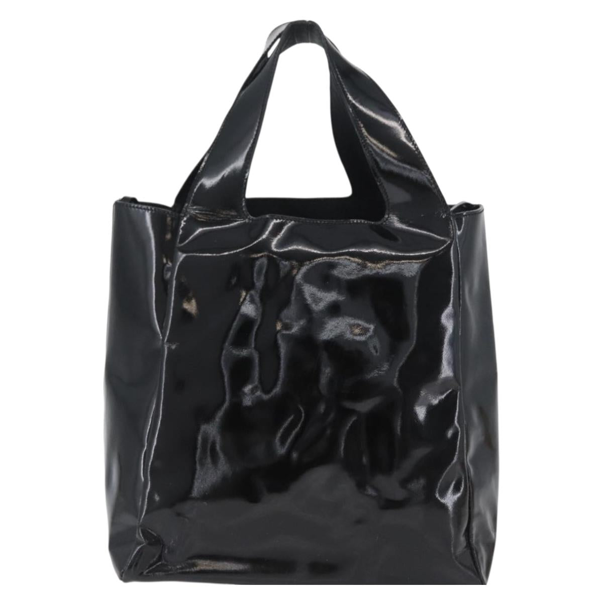 PRADA Hand Bag Patent leather Black Silver Auth bs33735