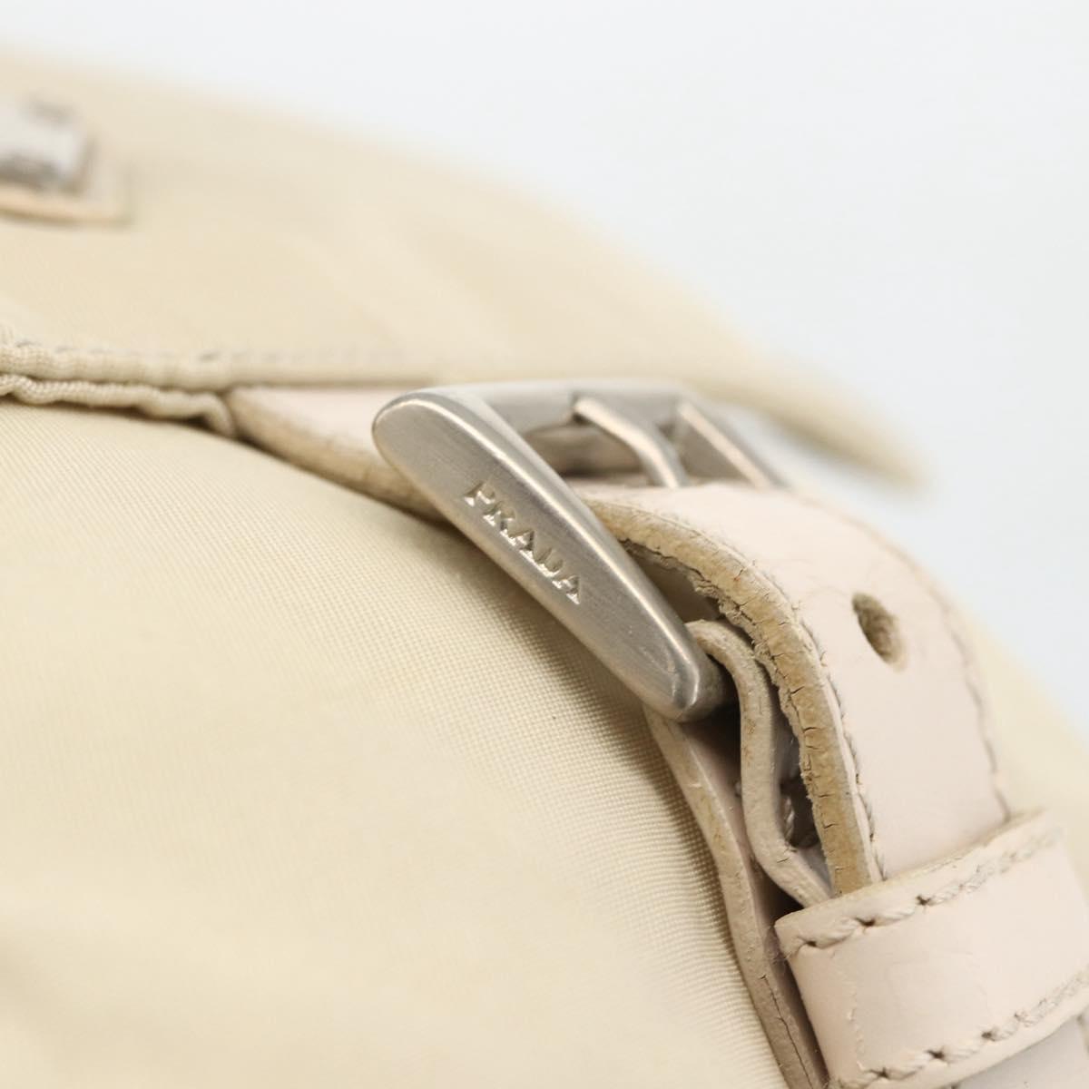 PRADA Shoulder Bag Nylon Beige Silver Auth bs33739