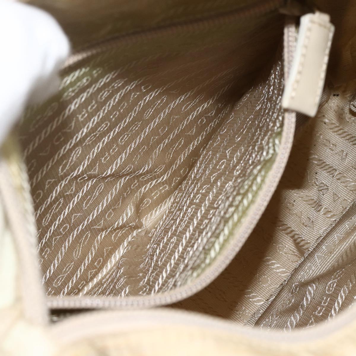 PRADA Shoulder Bag Nylon Beige Silver Auth bs33739