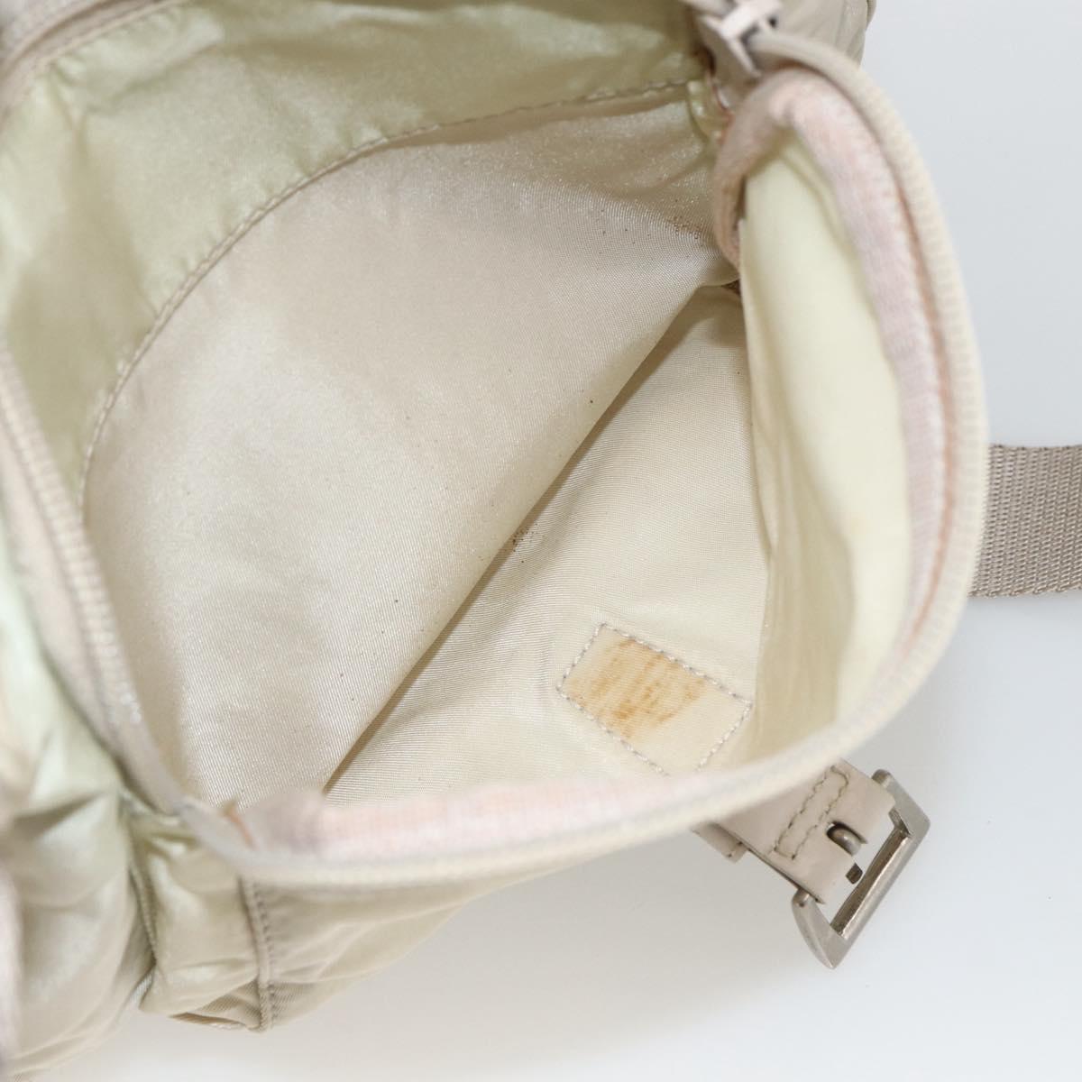 PRADA Shoulder Bag Nylon Beige Silver Auth bs33739