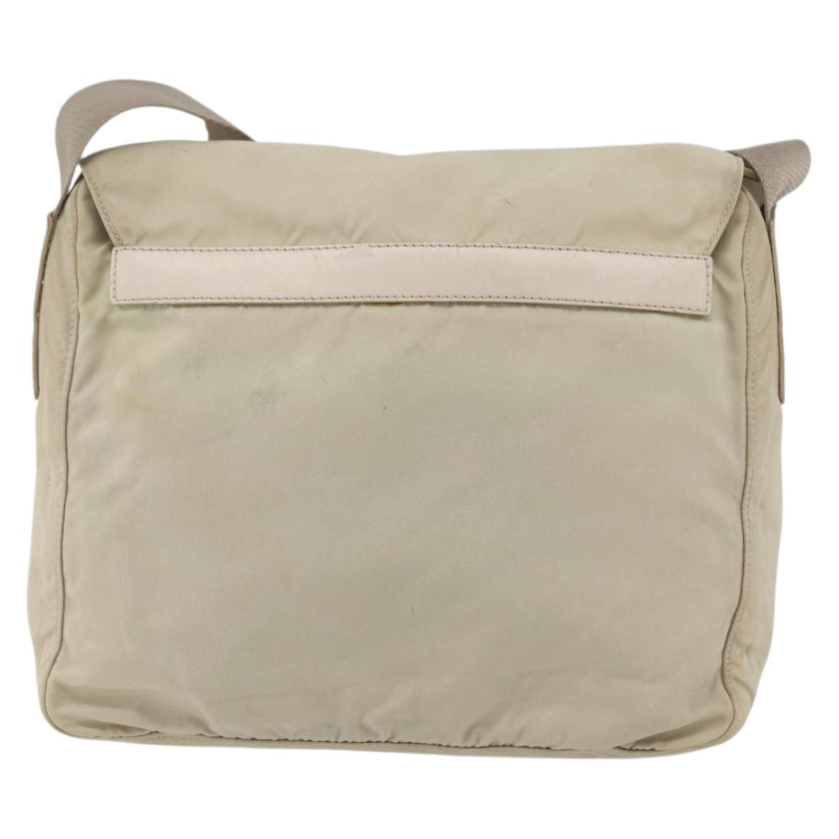 PRADA Shoulder Bag Nylon Beige Silver Auth bs33739