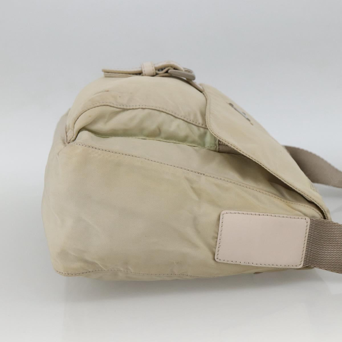 PRADA Shoulder Bag Nylon Beige Silver Auth bs33739