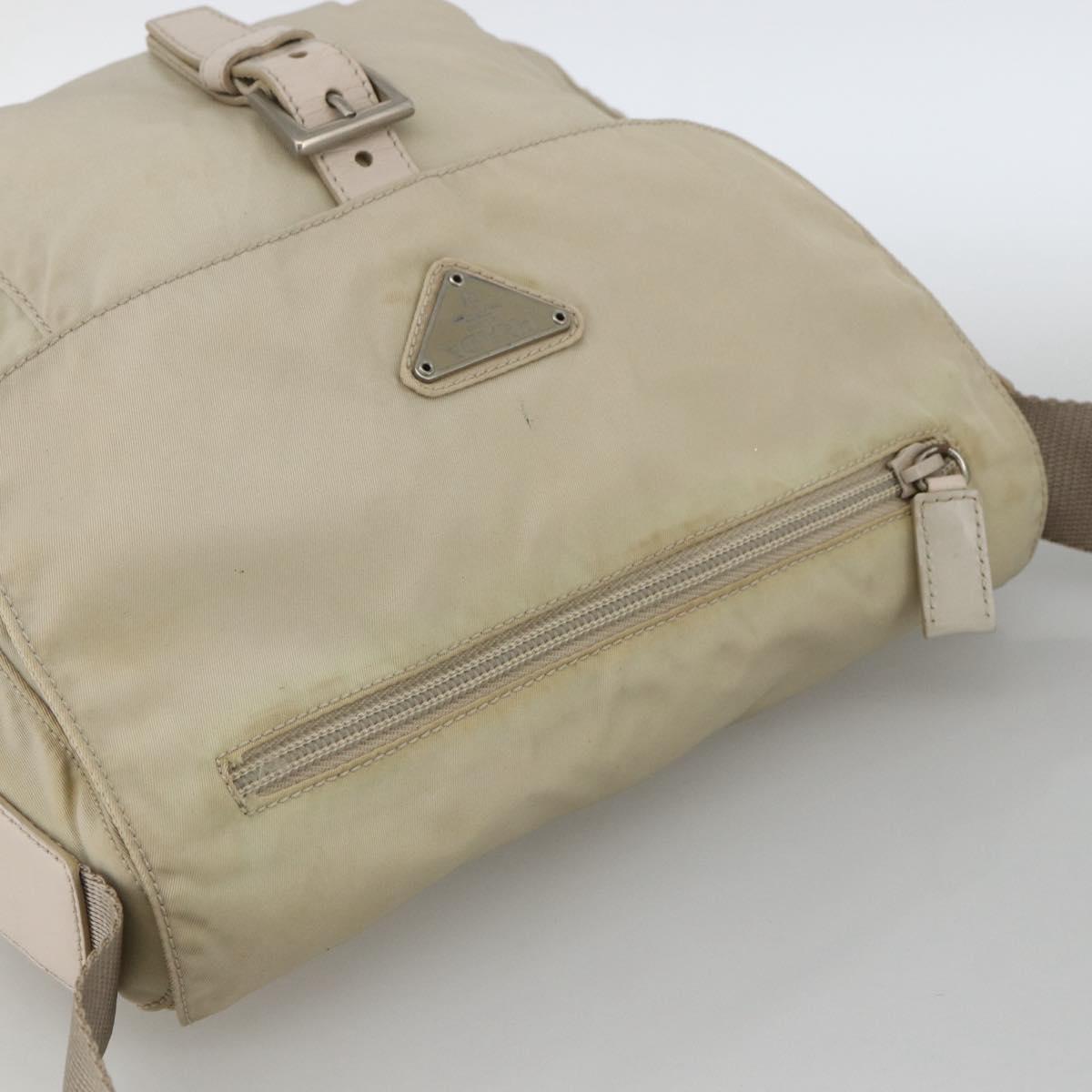 PRADA Shoulder Bag Nylon Beige Silver Auth bs33739