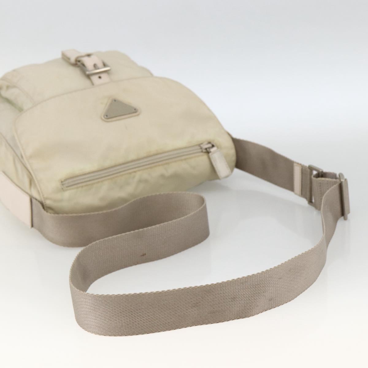 PRADA Shoulder Bag Nylon Beige Silver Auth bs33739