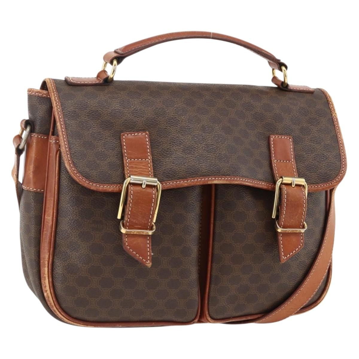 CELINE Macadam Canvas Shoulder Bag PVC Leather Brown Gold Auth bs33742