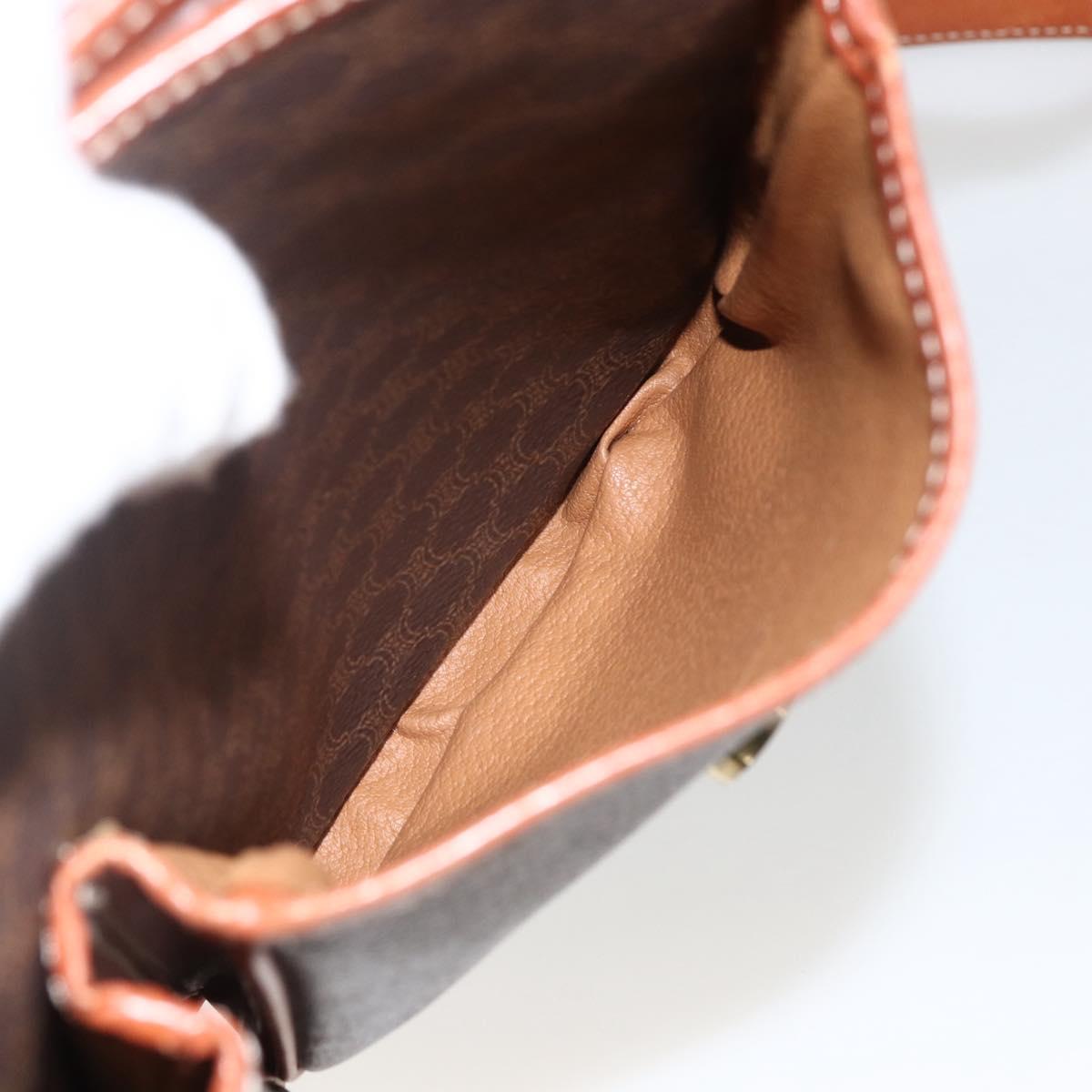 CELINE Macadam Canvas Shoulder Bag PVC Leather Brown Gold Auth bs33742