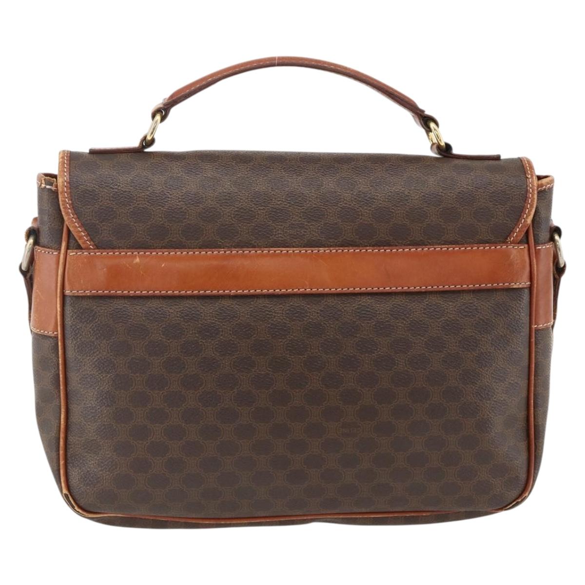 CELINE Macadam Canvas Shoulder Bag PVC Leather Brown Gold Auth bs33742