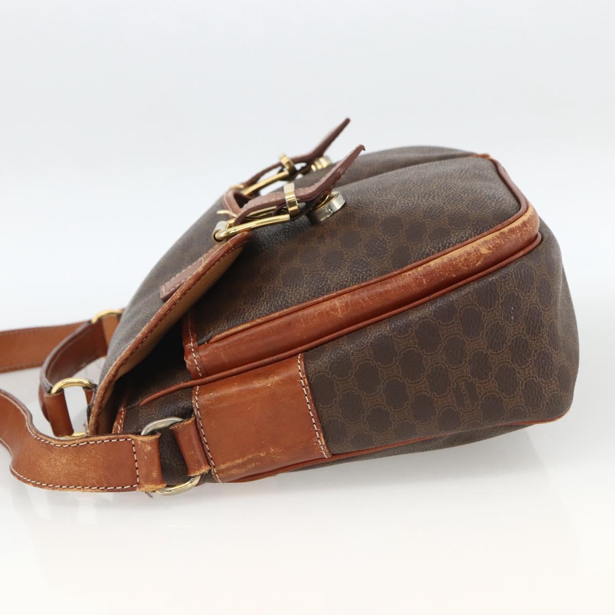 CELINE Macadam Canvas Shoulder Bag PVC Leather Brown Gold Auth bs33742
