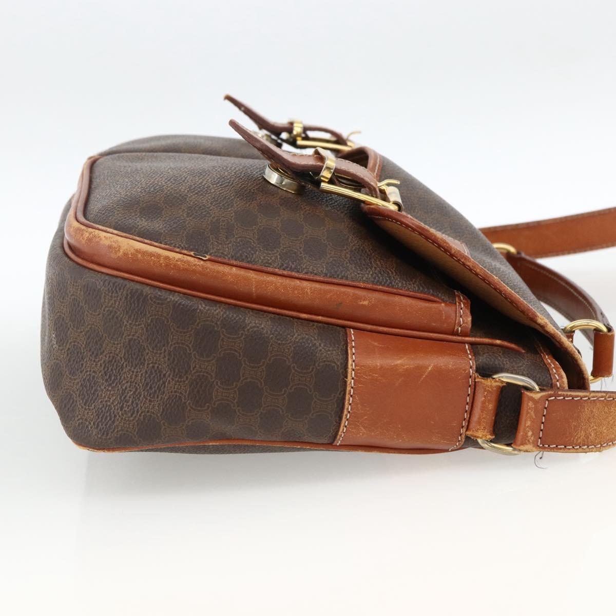 CELINE Macadam Canvas Shoulder Bag PVC Leather Brown Gold Auth bs33742