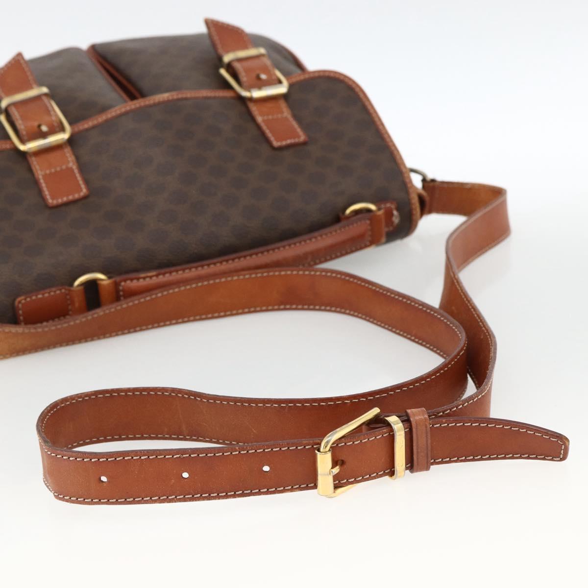 CELINE Macadam Canvas Shoulder Bag PVC Leather Brown Gold Auth bs33742