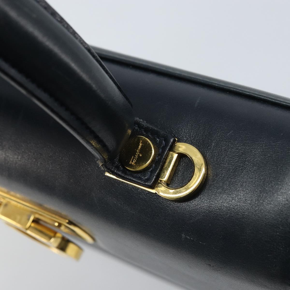 Salvatore Ferragamo Gancini Hand Bag Leather Navy Gold Auth bs33743
