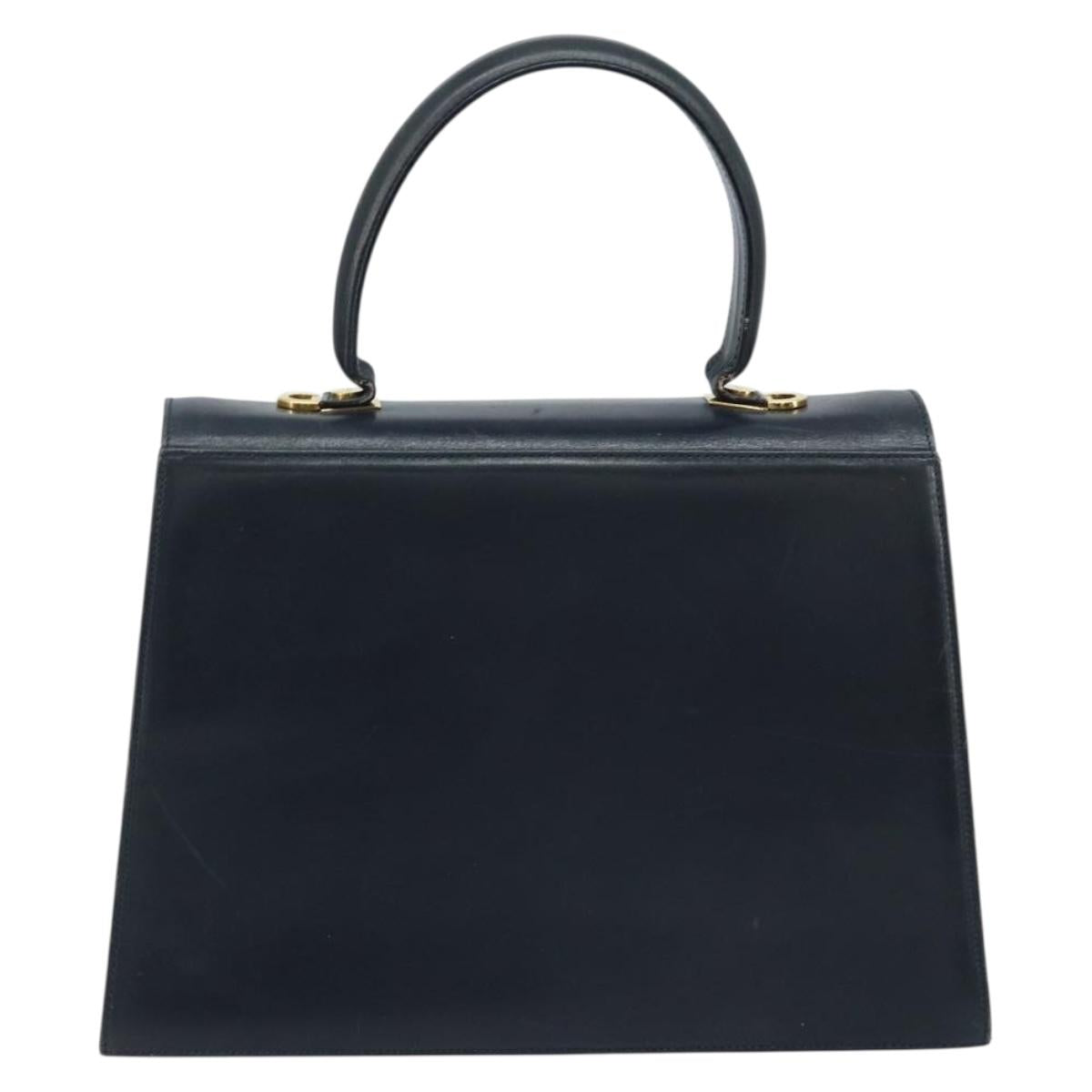 Salvatore Ferragamo Gancini Hand Bag Leather Navy Gold Auth bs33743