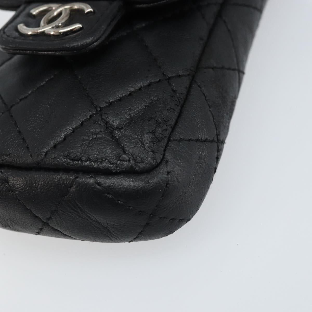 CHANEL Matelasse Pouch Lamb Skin Black Silver CC Auth bs33759