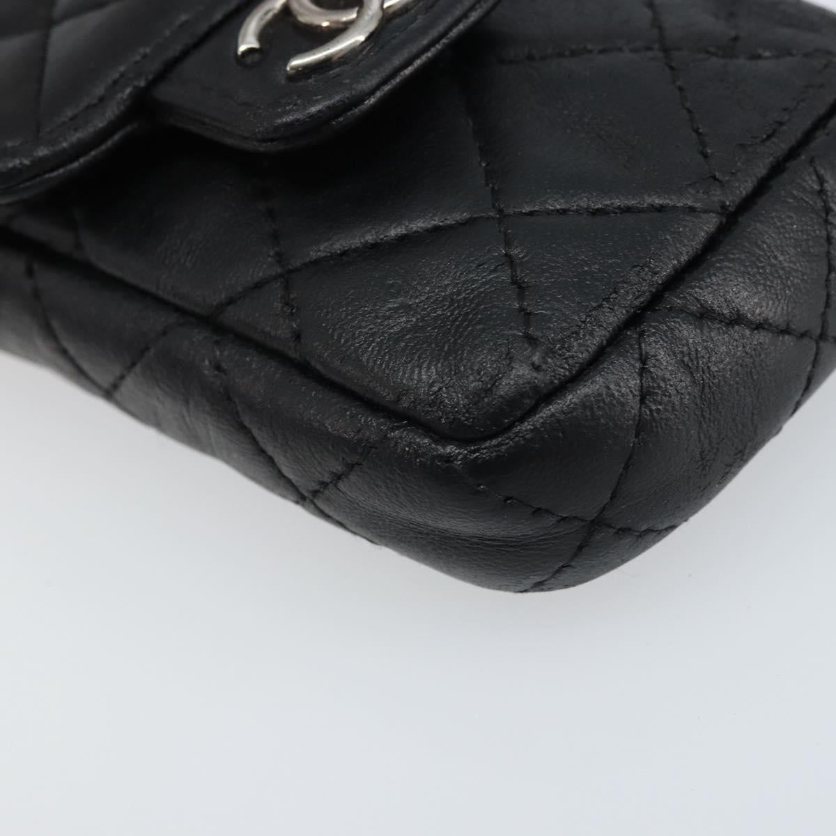CHANEL Matelasse Pouch Lamb Skin Black Silver CC Auth bs33759