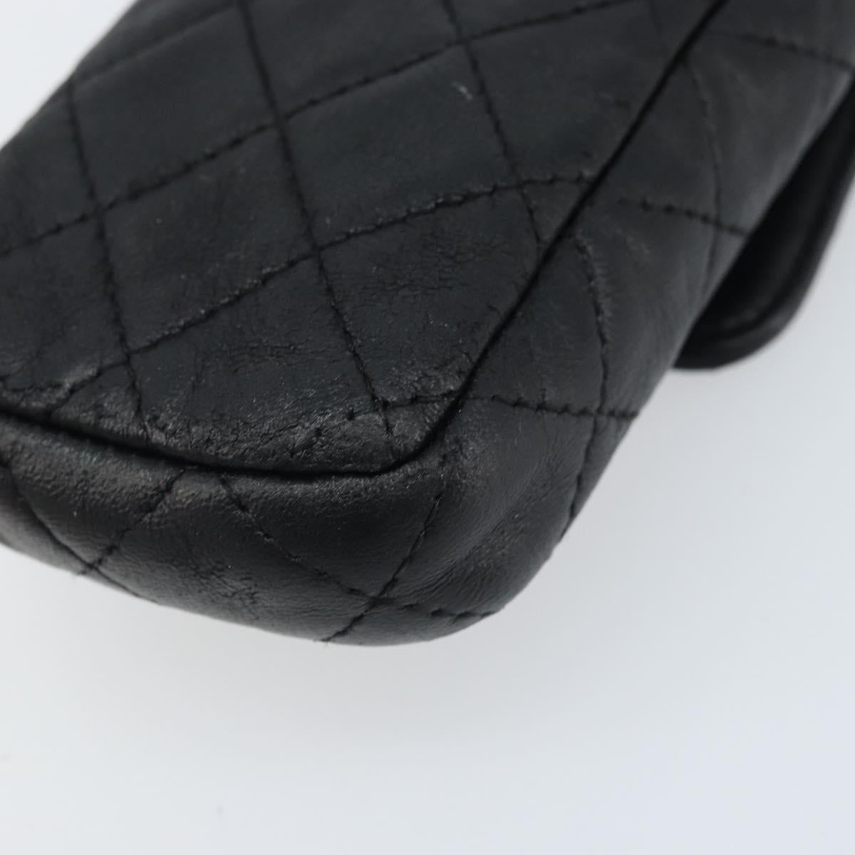 CHANEL Matelasse Pouch Lamb Skin Black Silver CC Auth bs33759