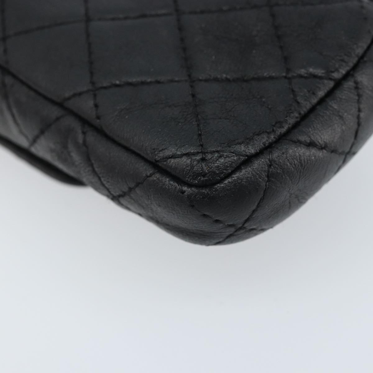 CHANEL Matelasse Pouch Lamb Skin Black Silver CC Auth bs33759