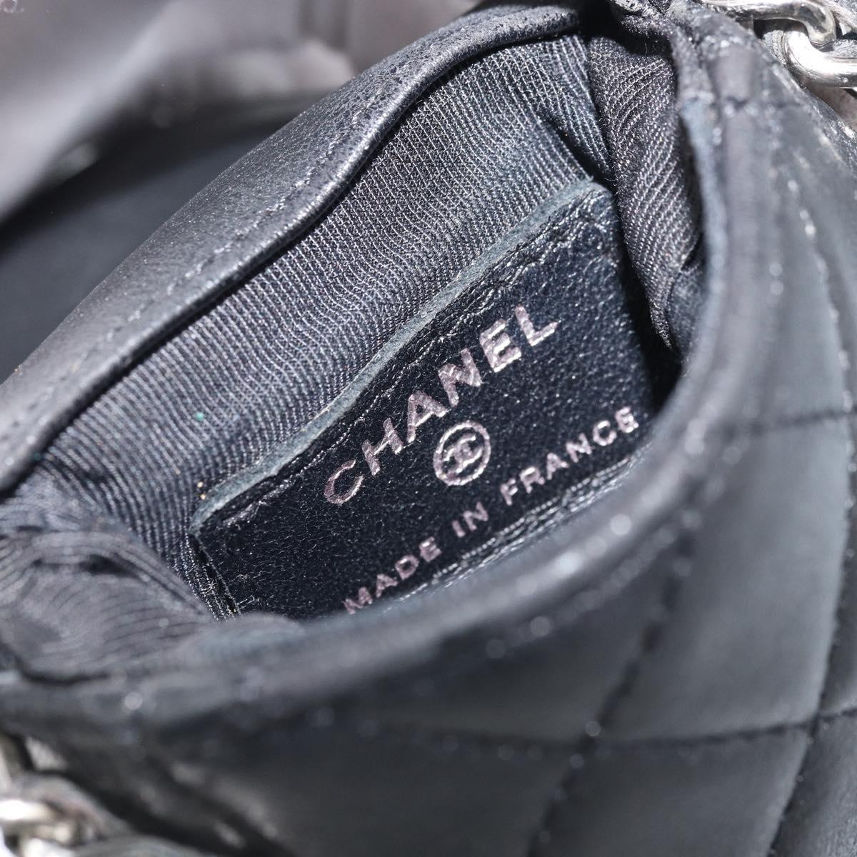 CHANEL Matelasse Pouch Lamb Skin Black Silver CC Auth bs33759