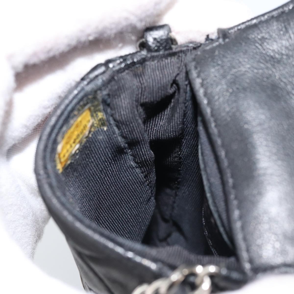 CHANEL Matelasse Pouch Lamb Skin Black Silver CC Auth bs33759