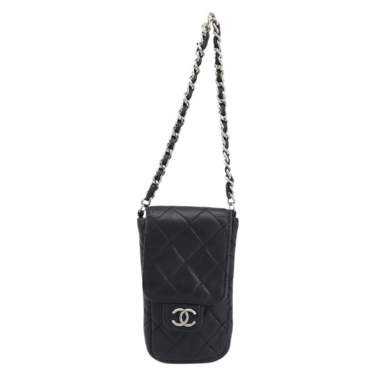 CHANEL Matelasse Pouch Lamb Skin Black Silver CC Auth bs33759