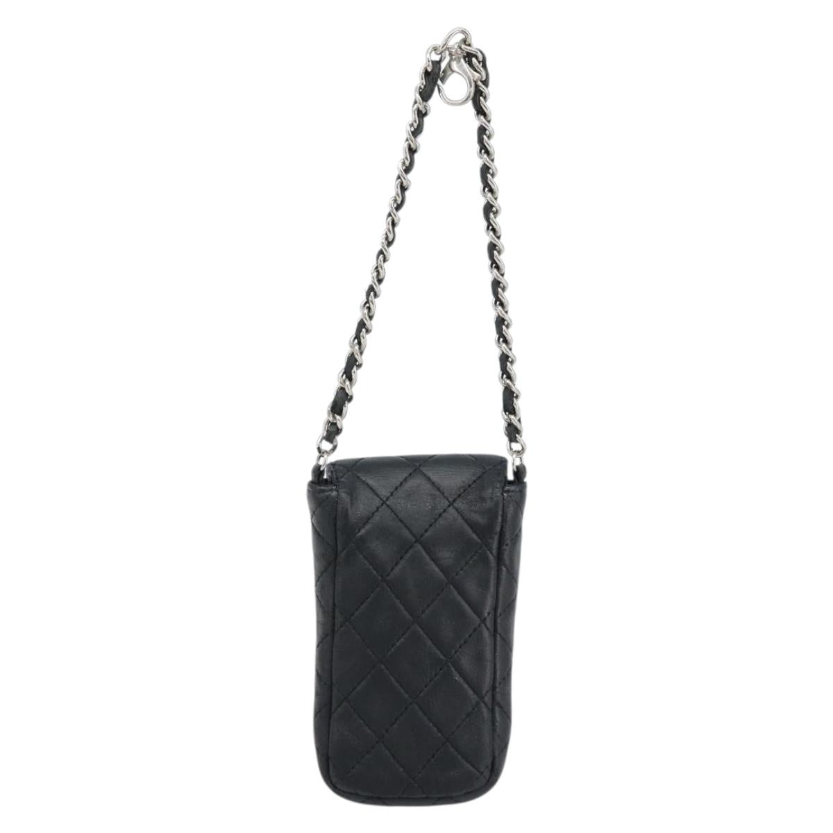 CHANEL Matelasse Pouch Lamb Skin Black Silver CC Auth bs33759