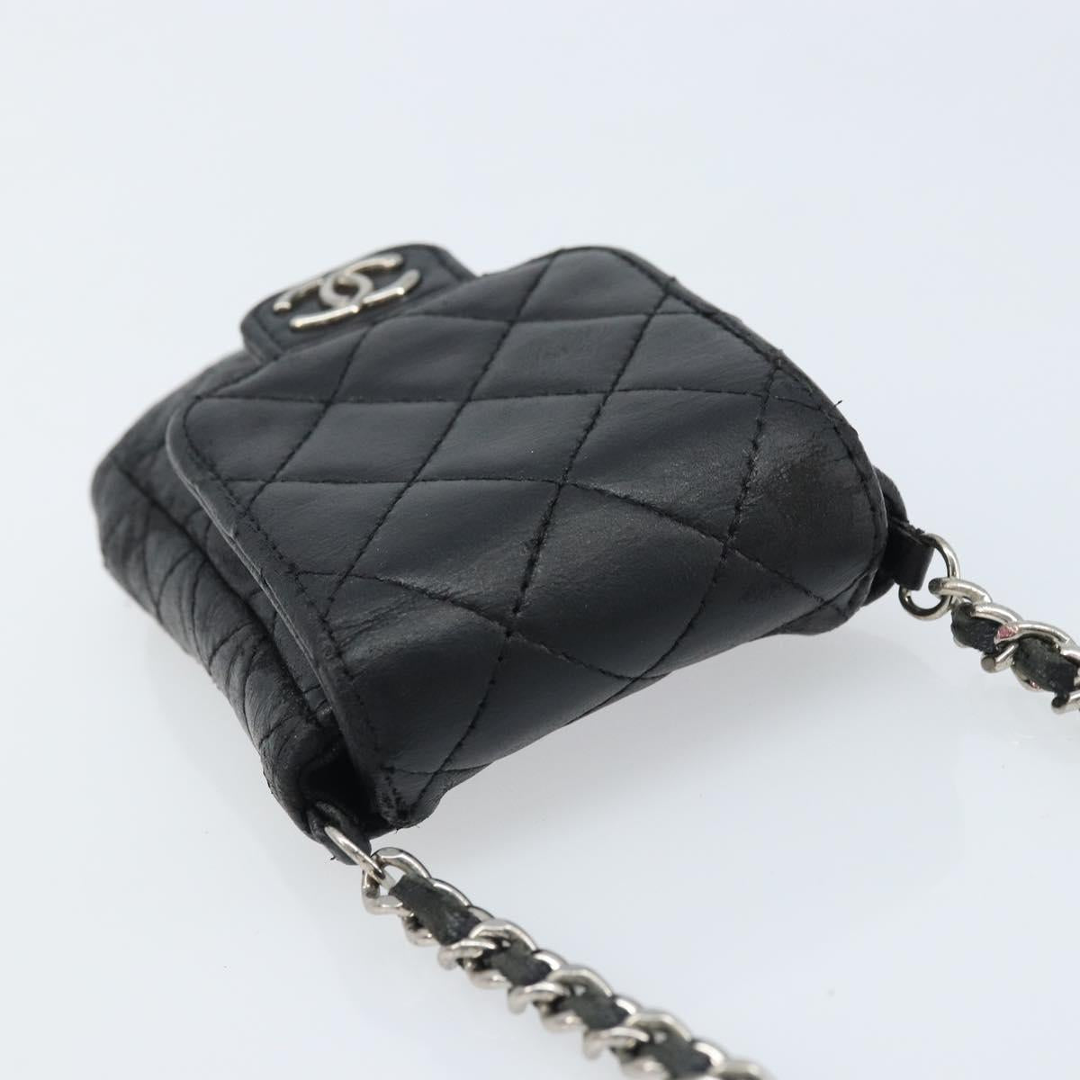 CHANEL Matelasse Pouch Lamb Skin Black Silver CC Auth bs33759