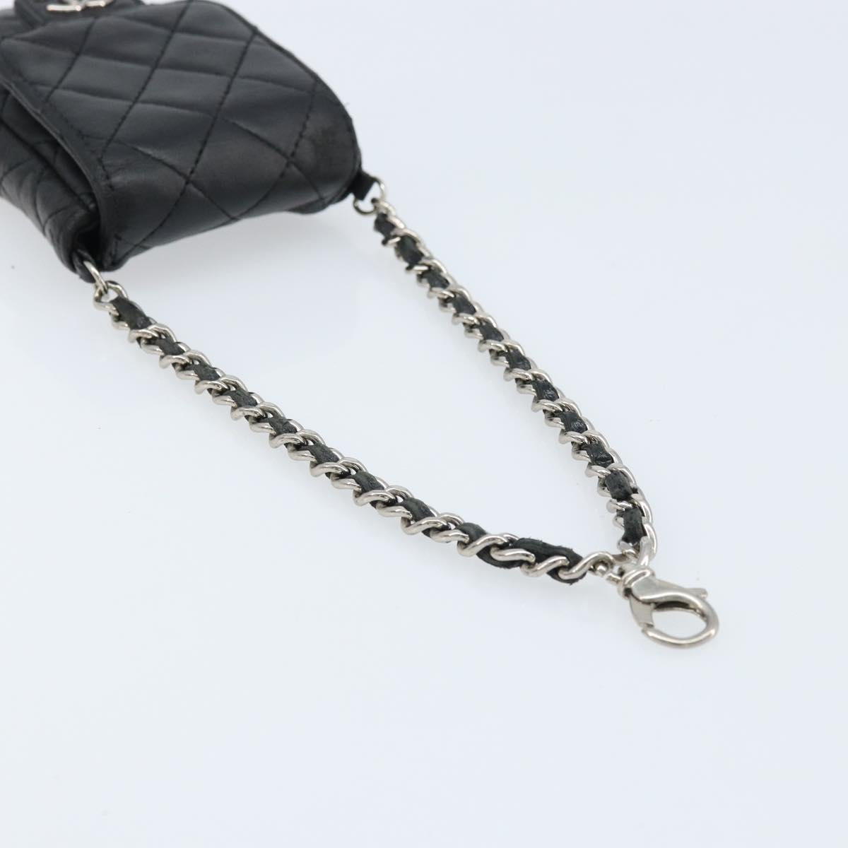 CHANEL Matelasse Pouch Lamb Skin Black Silver CC Auth bs33759