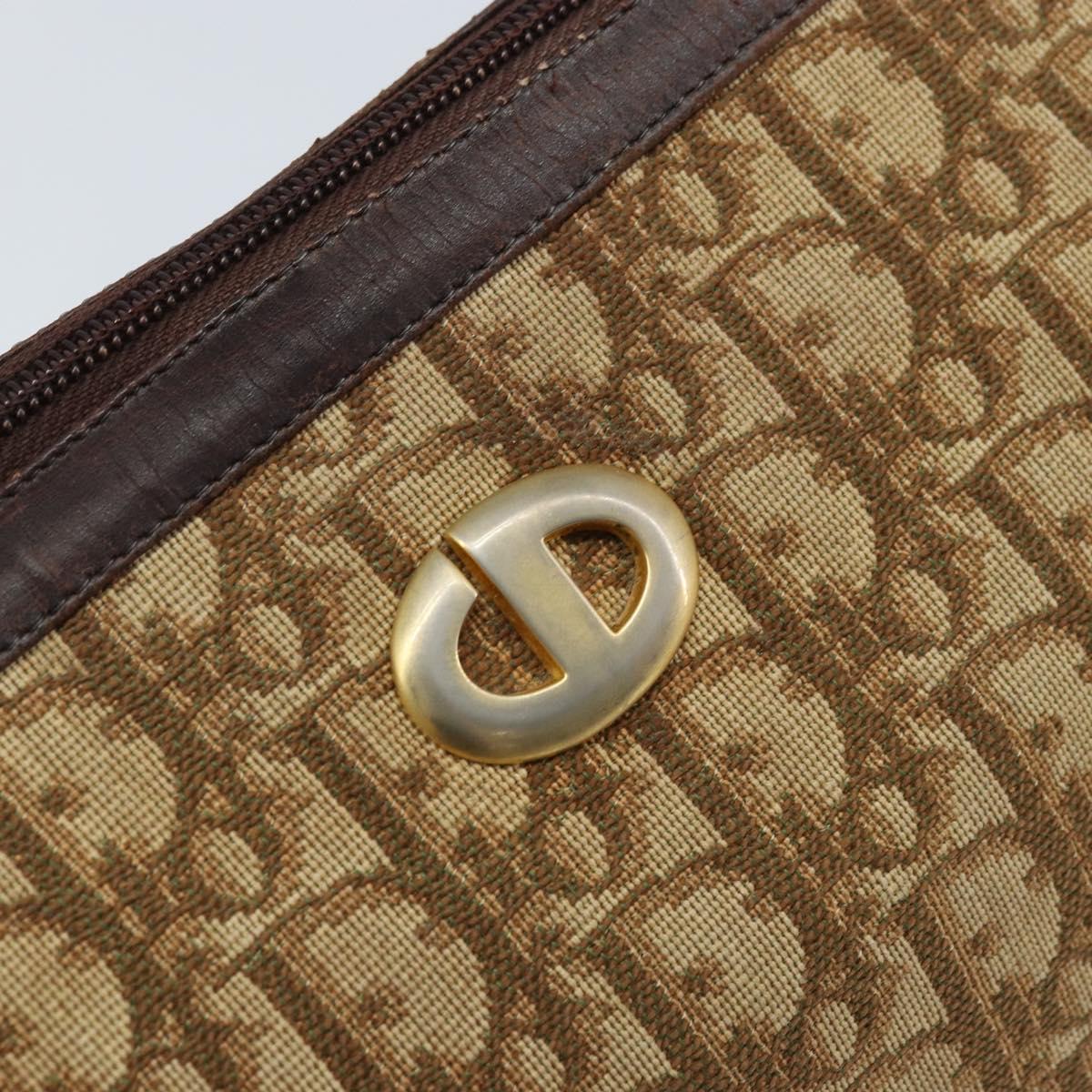 Christian Dior Trotter Canvas Shoulder Bag Beige Gold Auth bs33761