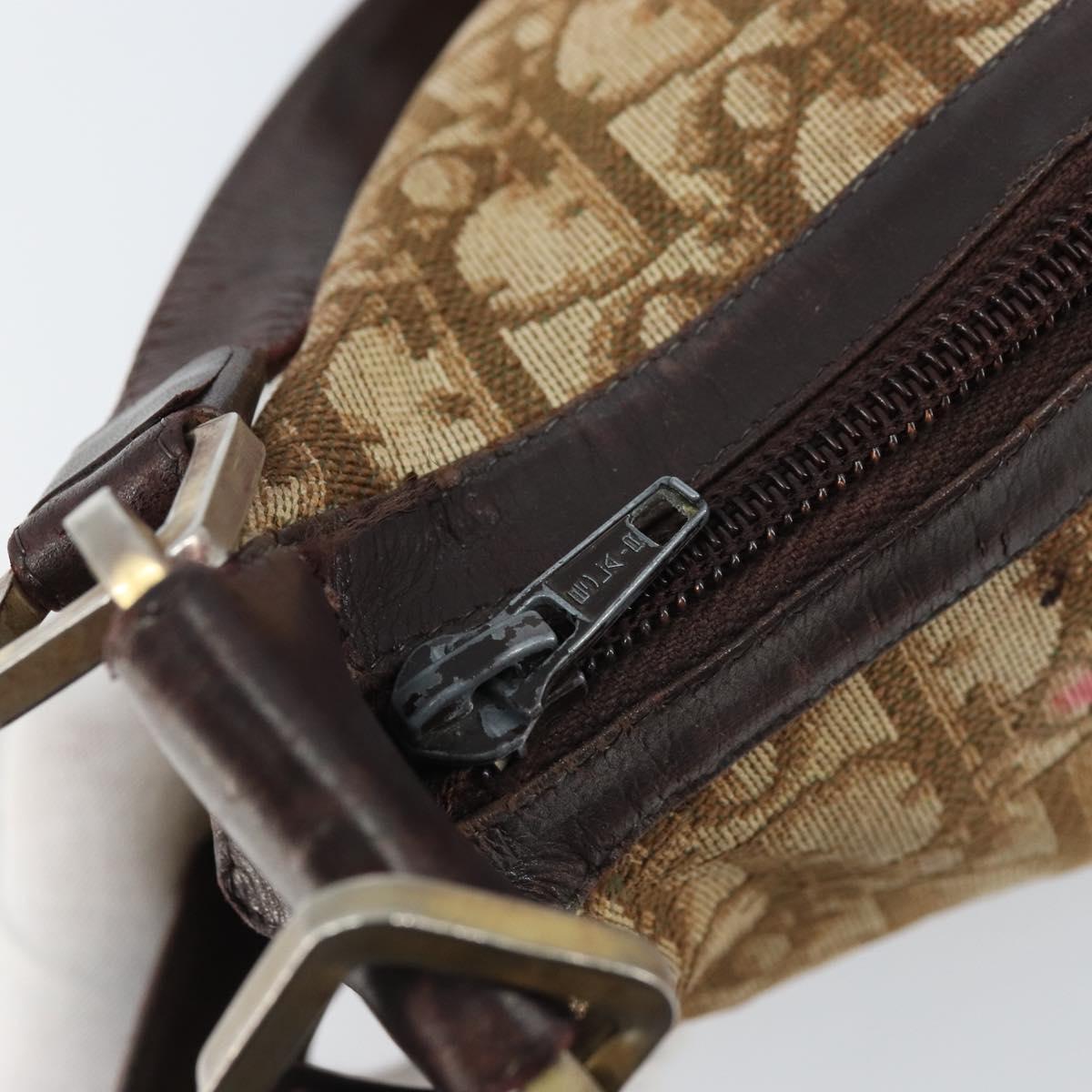 Christian Dior Trotter Canvas Shoulder Bag Beige Gold Auth bs33761