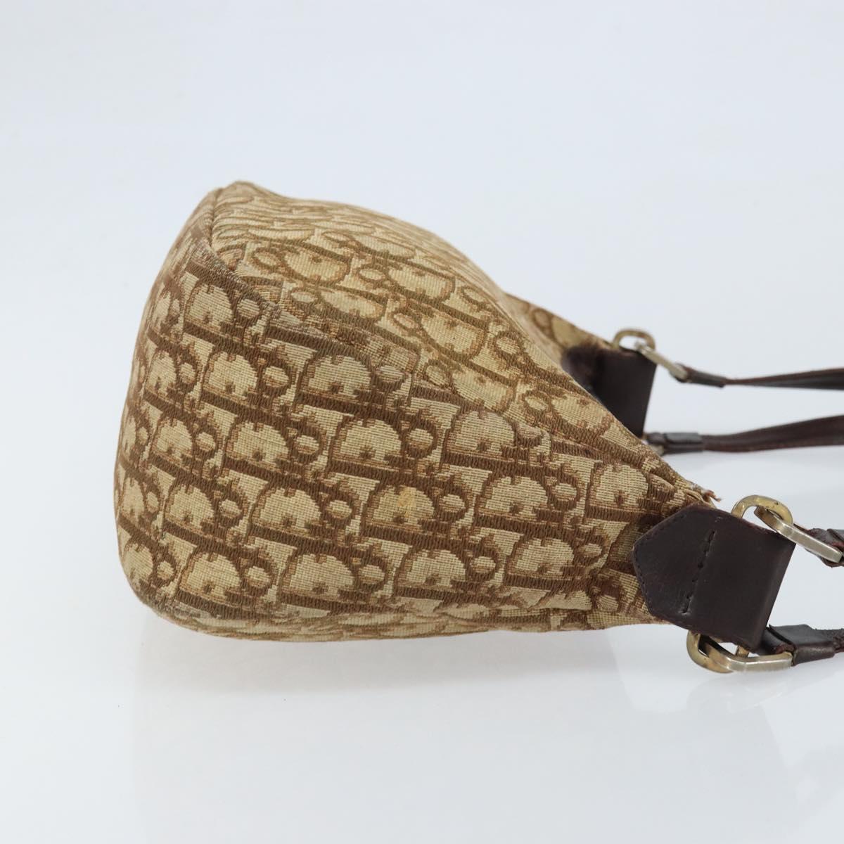 Christian Dior Trotter Canvas Shoulder Bag Beige Gold Auth bs33761