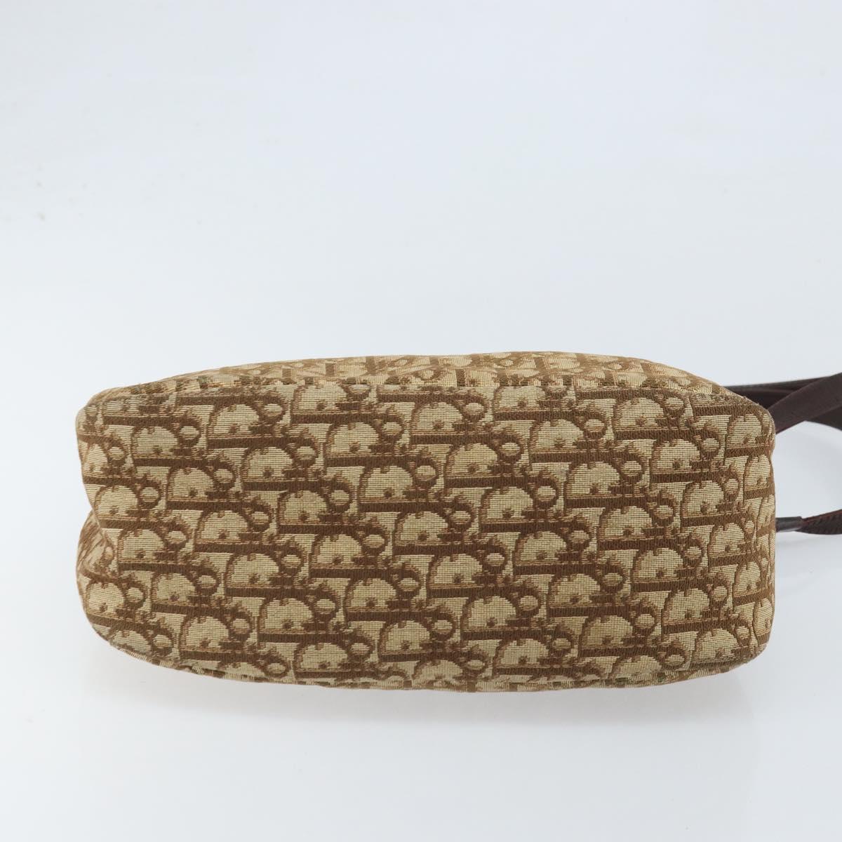 Christian Dior Trotter Canvas Shoulder Bag Beige Gold Auth bs33761