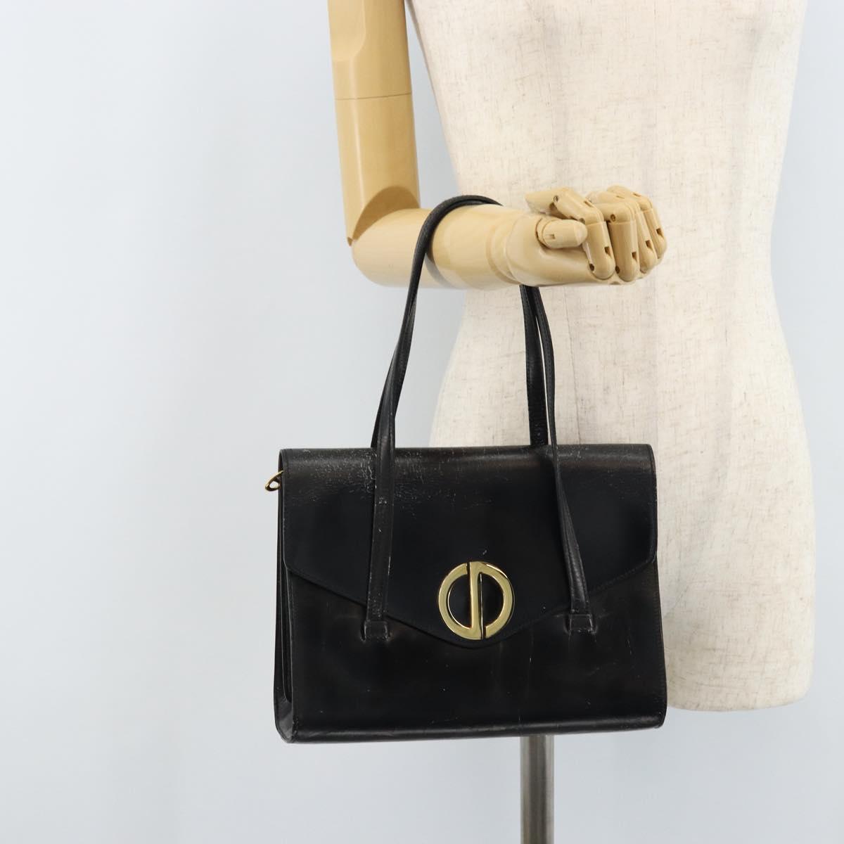 Christian Dior Hand Bag Leather Black Gold Auth bs33762