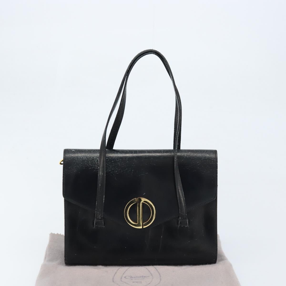 Christian Dior Hand Bag Leather Black Gold Auth bs33762