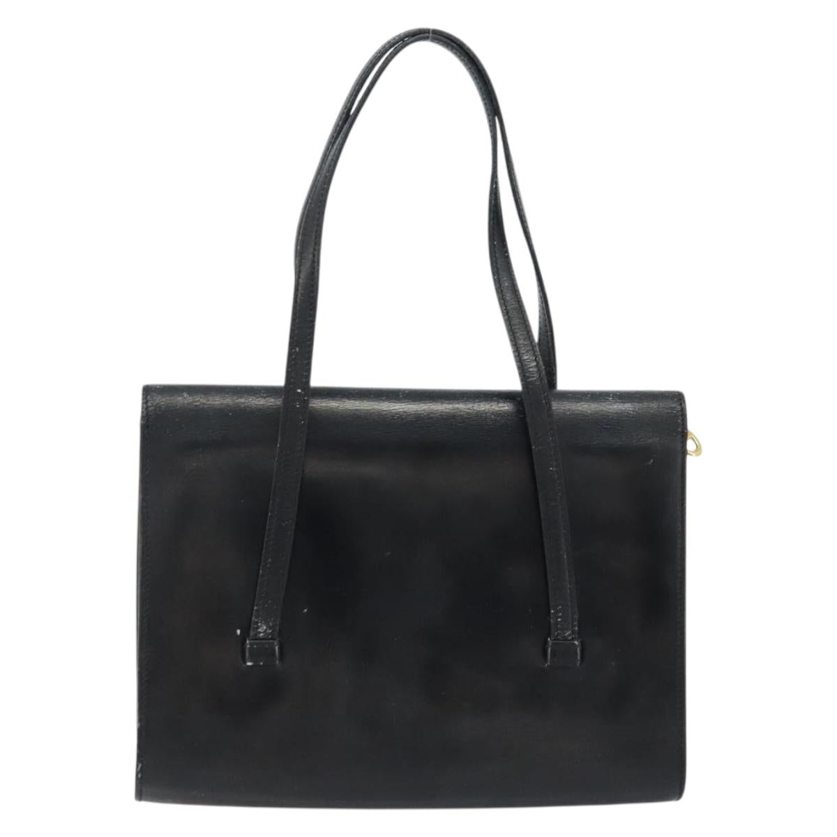 Christian Dior Hand Bag Leather Black Gold Auth bs33762