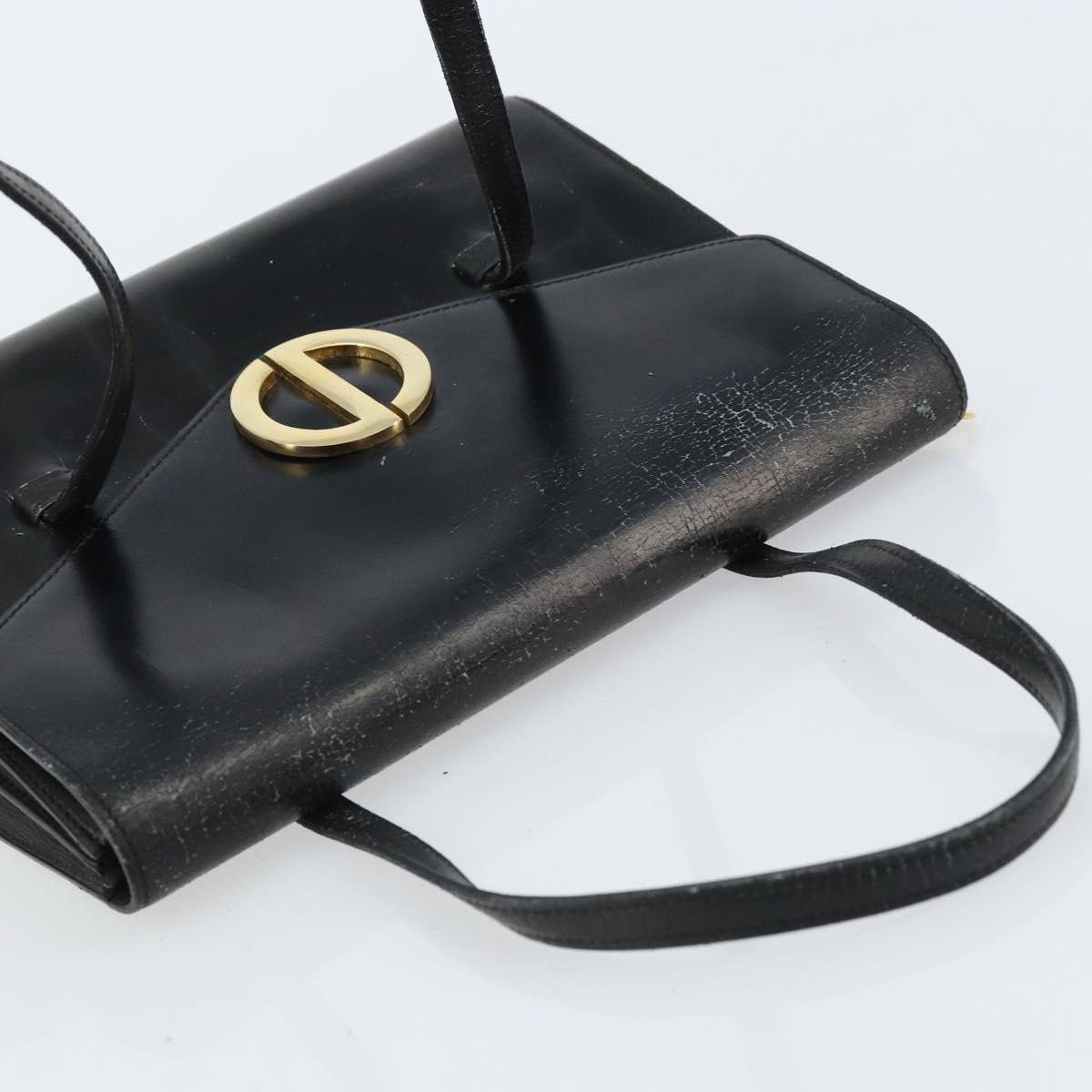 Christian Dior Hand Bag Leather Black Gold Auth bs33762