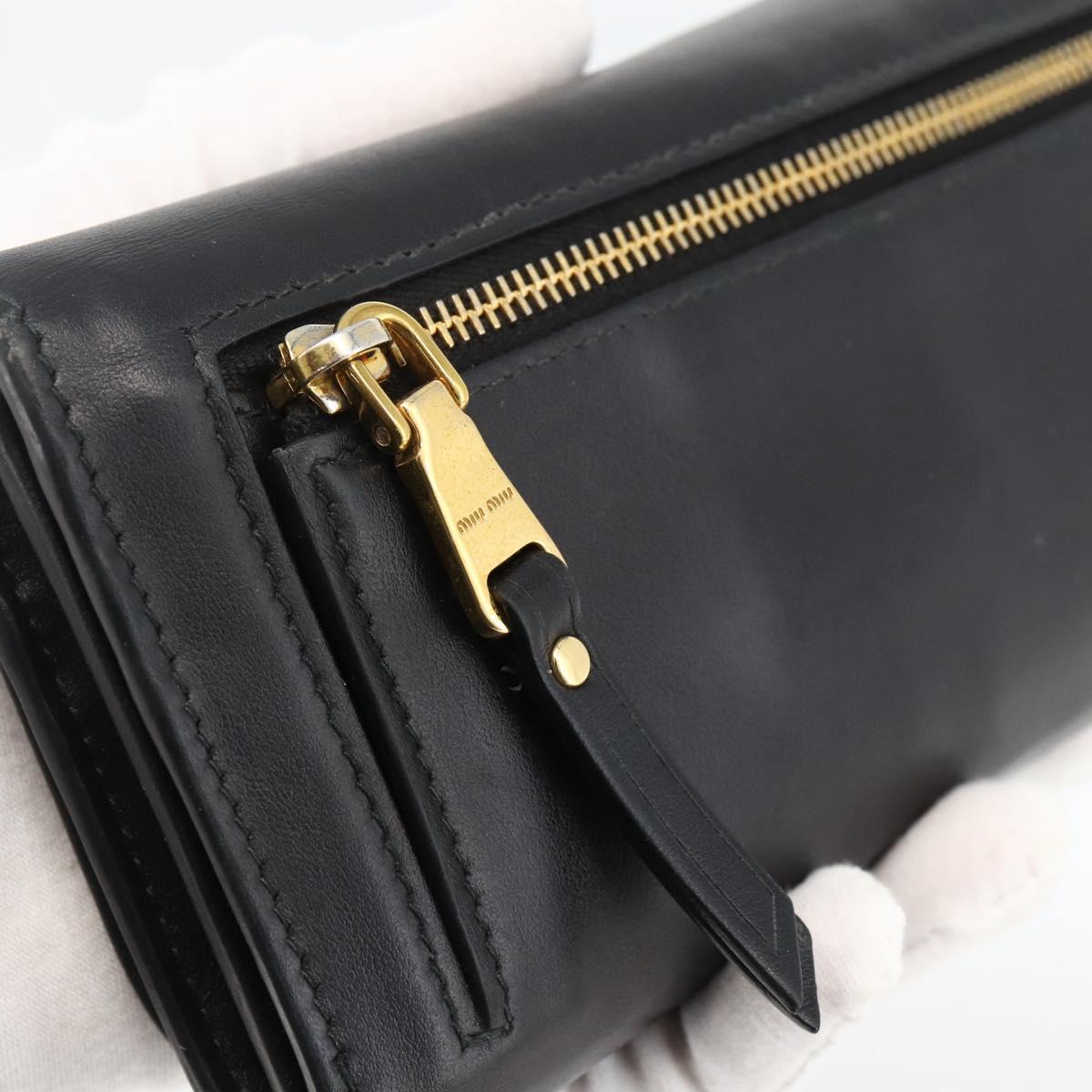 Miu Miu Long Wallet Leather Black Gold Auth bs33771
