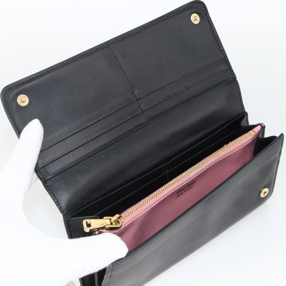 Miu Miu Long Wallet Leather Black Gold Auth bs33771